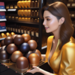 Image générée avec le texte: IA qui aide un client à choisir un chocolat.